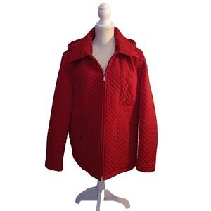 Preston & York Size XL Red Diamond Quilt Removeable Hooded Jacket